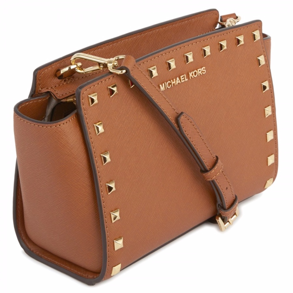 Michael Kors Brown Leather Studded Cross Body Bag